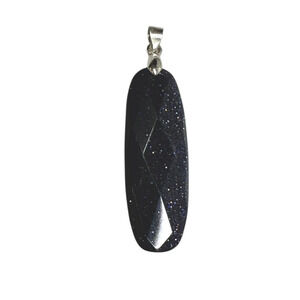 Sandstone Faceted Pendant 925 Sterling Silver Bale Oval Navy Blue Sparkling 6.8g